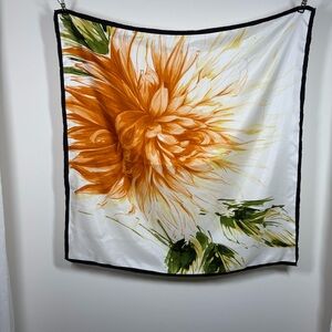 Talbots 100% Silk Floral Square Scarf Orange Green Ivory Black Brand New‎